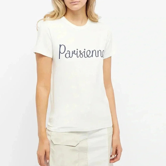 NWT MAISON KITSUNÉ PARISIENNE CLASSIC Short Sleeve TEE LATTE - Picture 2 of 4